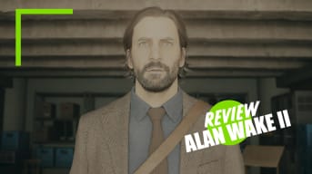 Alan Wake staring at the camera from Alan Wake II with the TechRaptor image Overlay