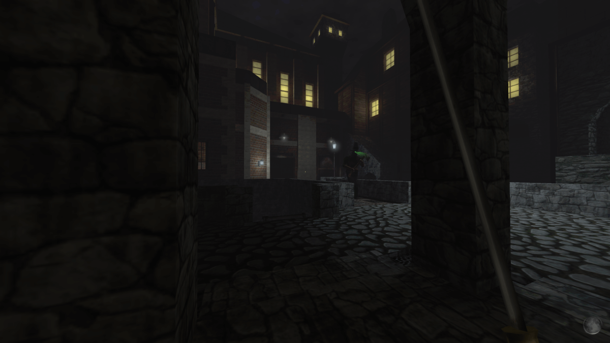 The player hiding in a dark corner while a guard walks past