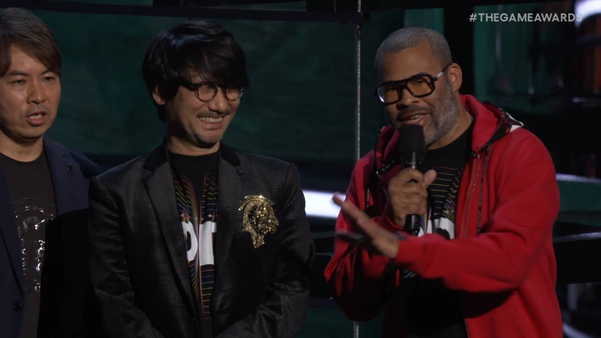 Hideo Kojima and Jordan Peele on Stage at The Game Awards presenting OD