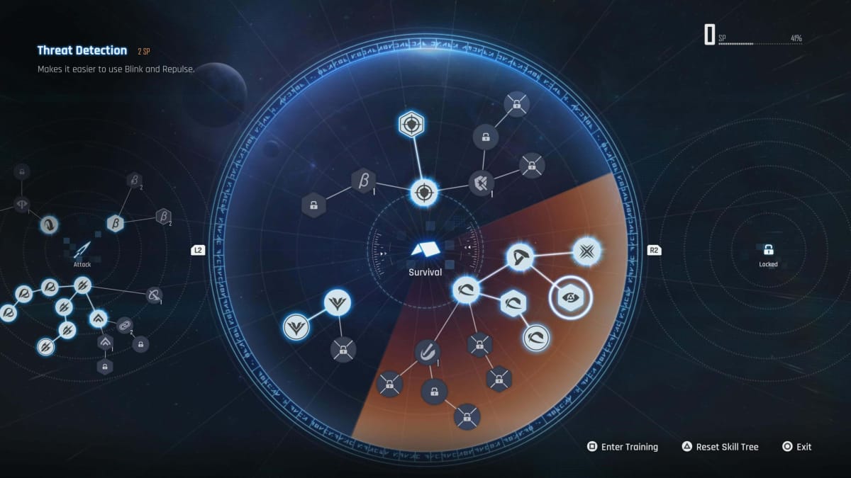 Stellar Blade's skill tree offers options for players to expand their abilities.