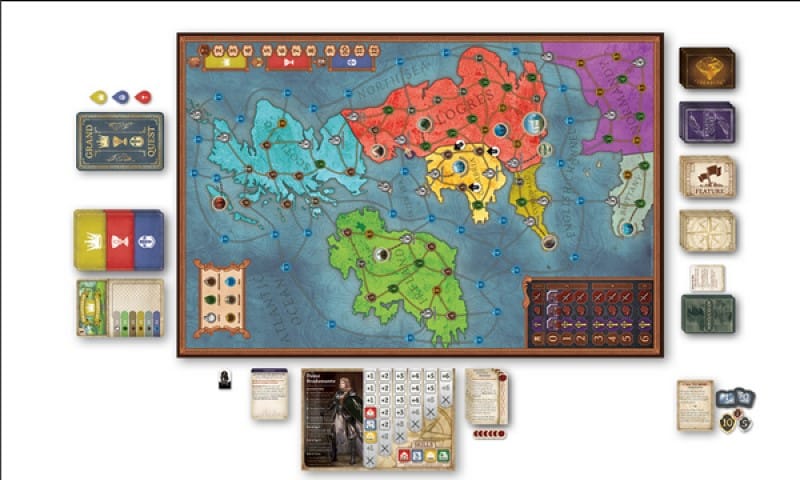 A screenshot of Tales of the Arthurian Knights, showing a map board and several player boards