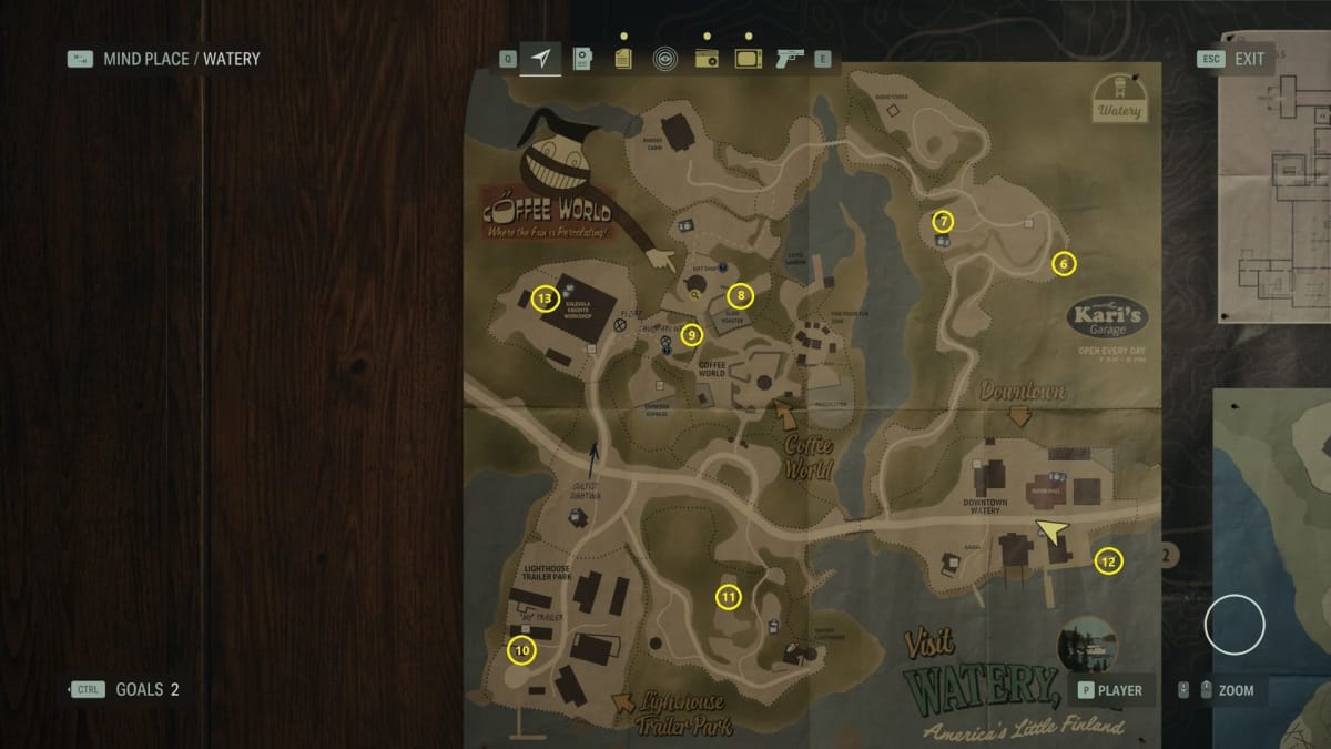 A map of every cult stash lunchbox location in watery in alan wake 2