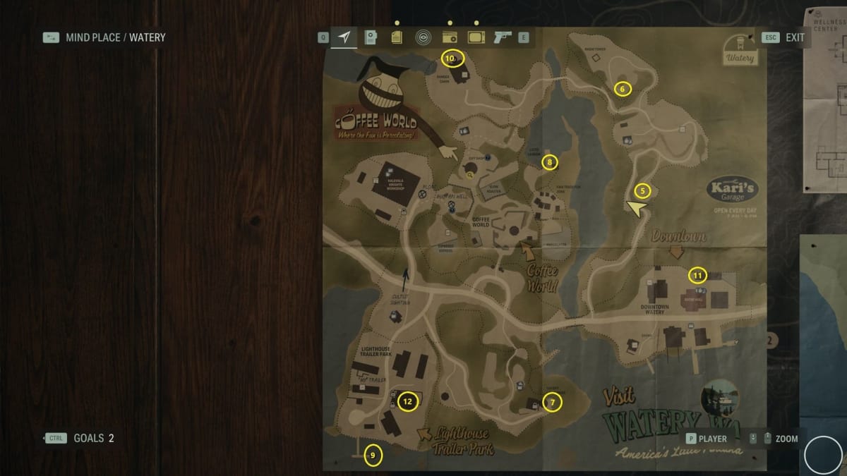 A map of every nursery rhyme location in Watery in alan wake 2