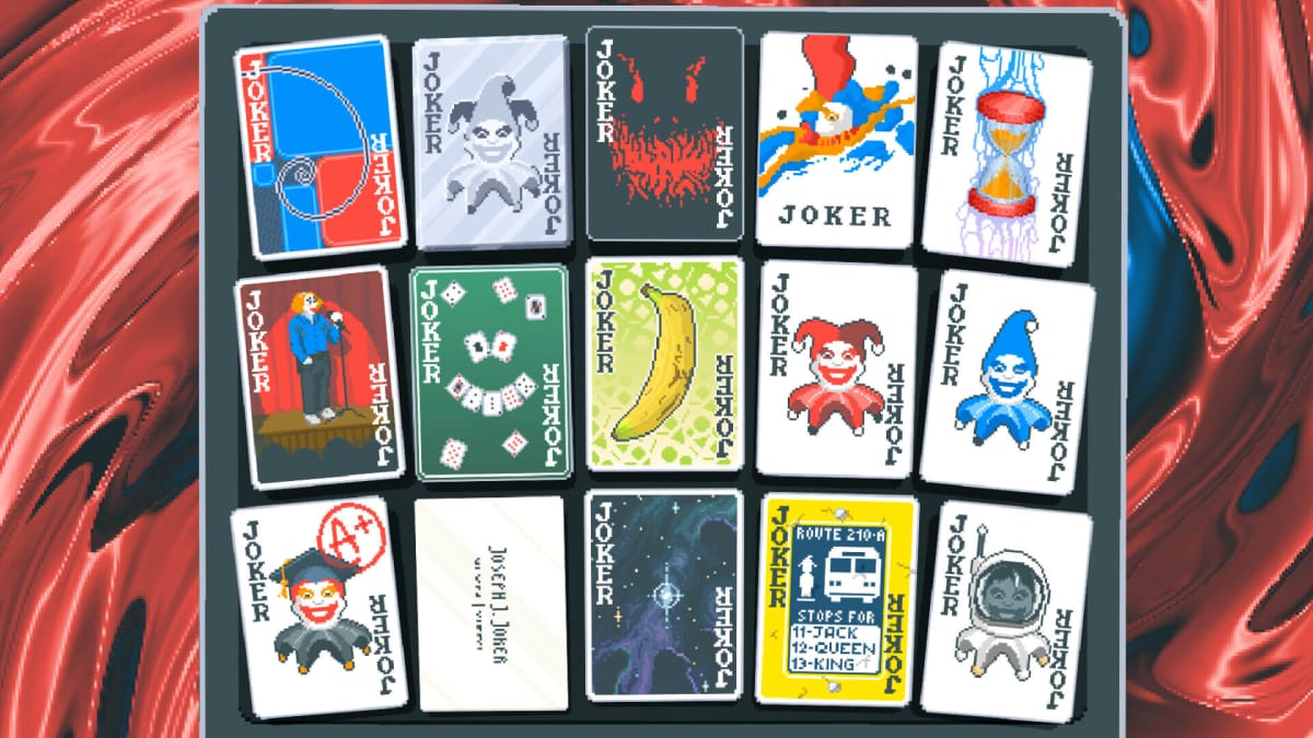 A spread-shot cover of Balatro, showcasing many of the Joker cards you can collect during regular gameplay of Balatro.