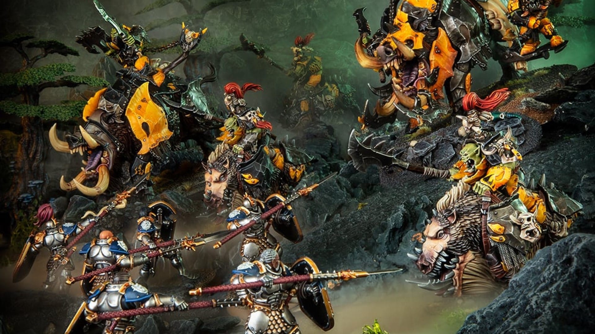 A screenshot of miniatures from a game of Warhammer Age of Sigmar